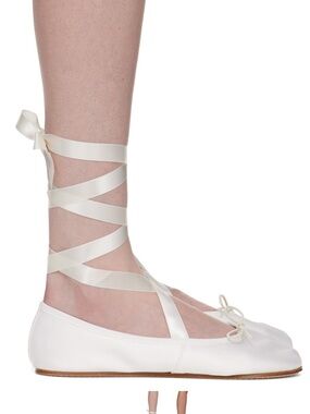 REPETTO WHITE SOFIA Ballerina Flats -Satin Ballet Flats with Ankle Wraps - Ivory